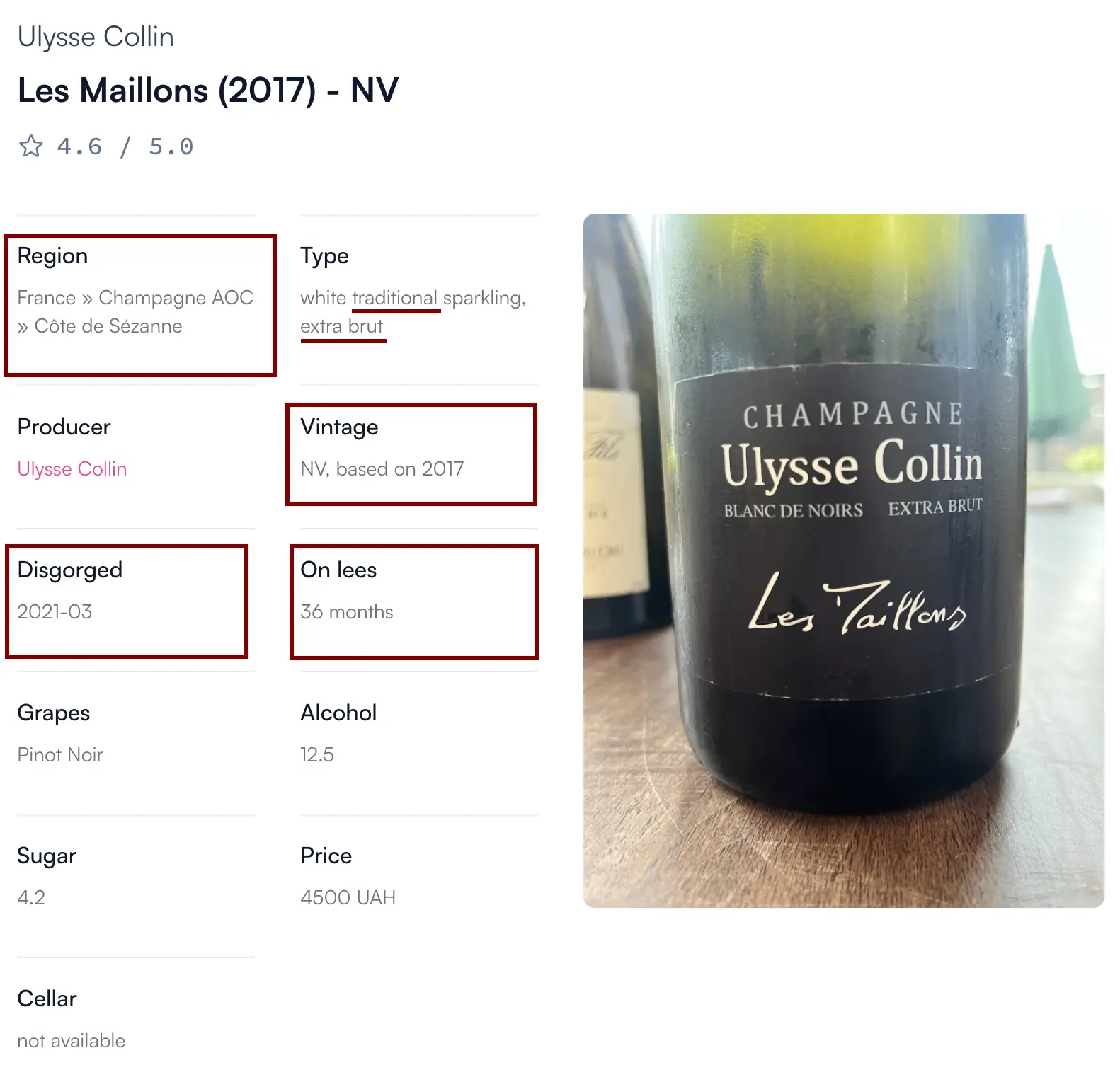 Example: non-vintage Champagne information